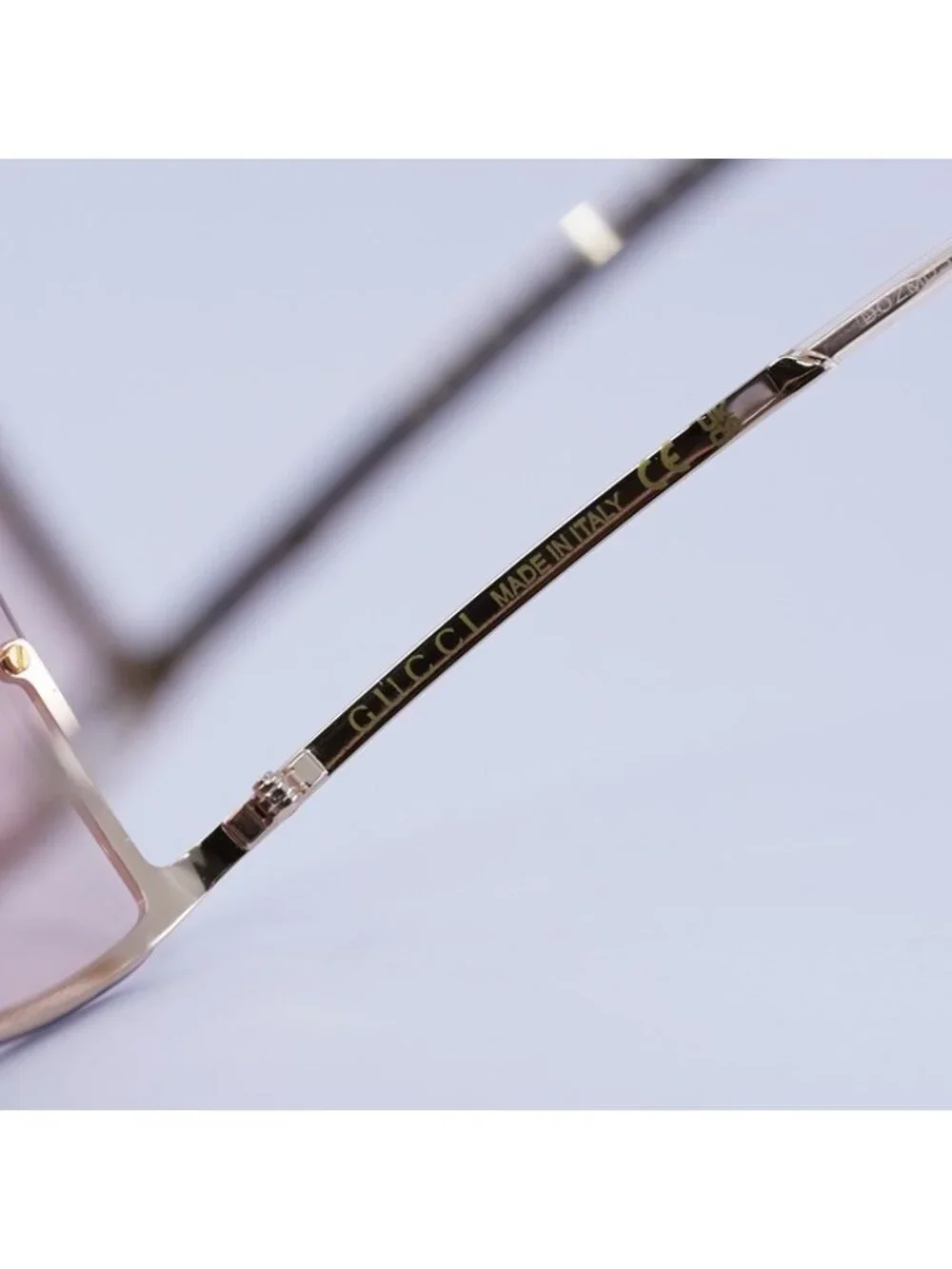 Gucci GG1560S 004 Sunglasses Rose Gold Shield Frame, Pink Lenses